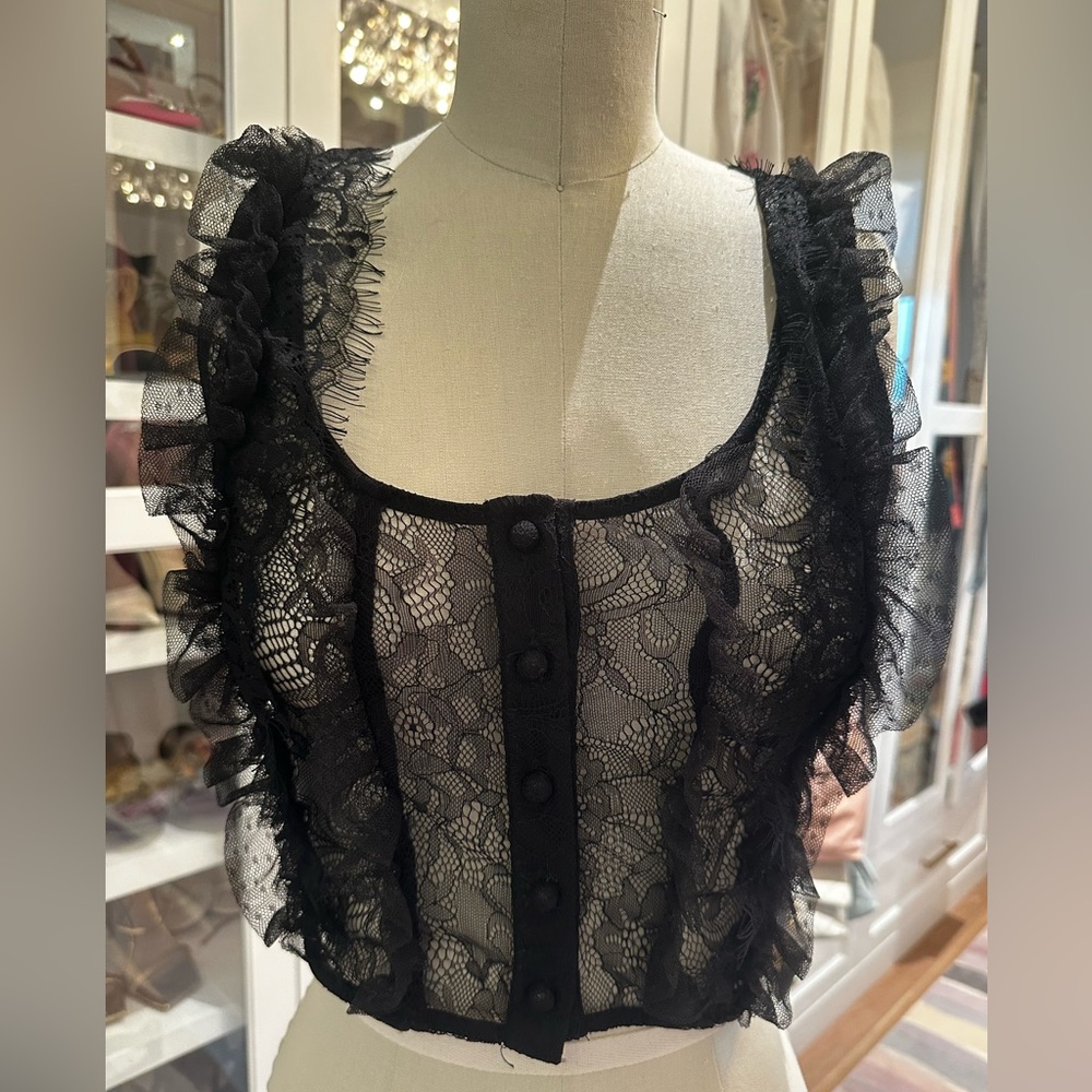Nastygal Black Cropped Lace Top Size Small